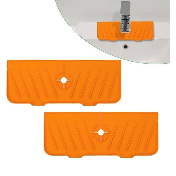Silicone Faucet Water Splash Catcher Mat Orange 2 Pack - Picture 1 of 3